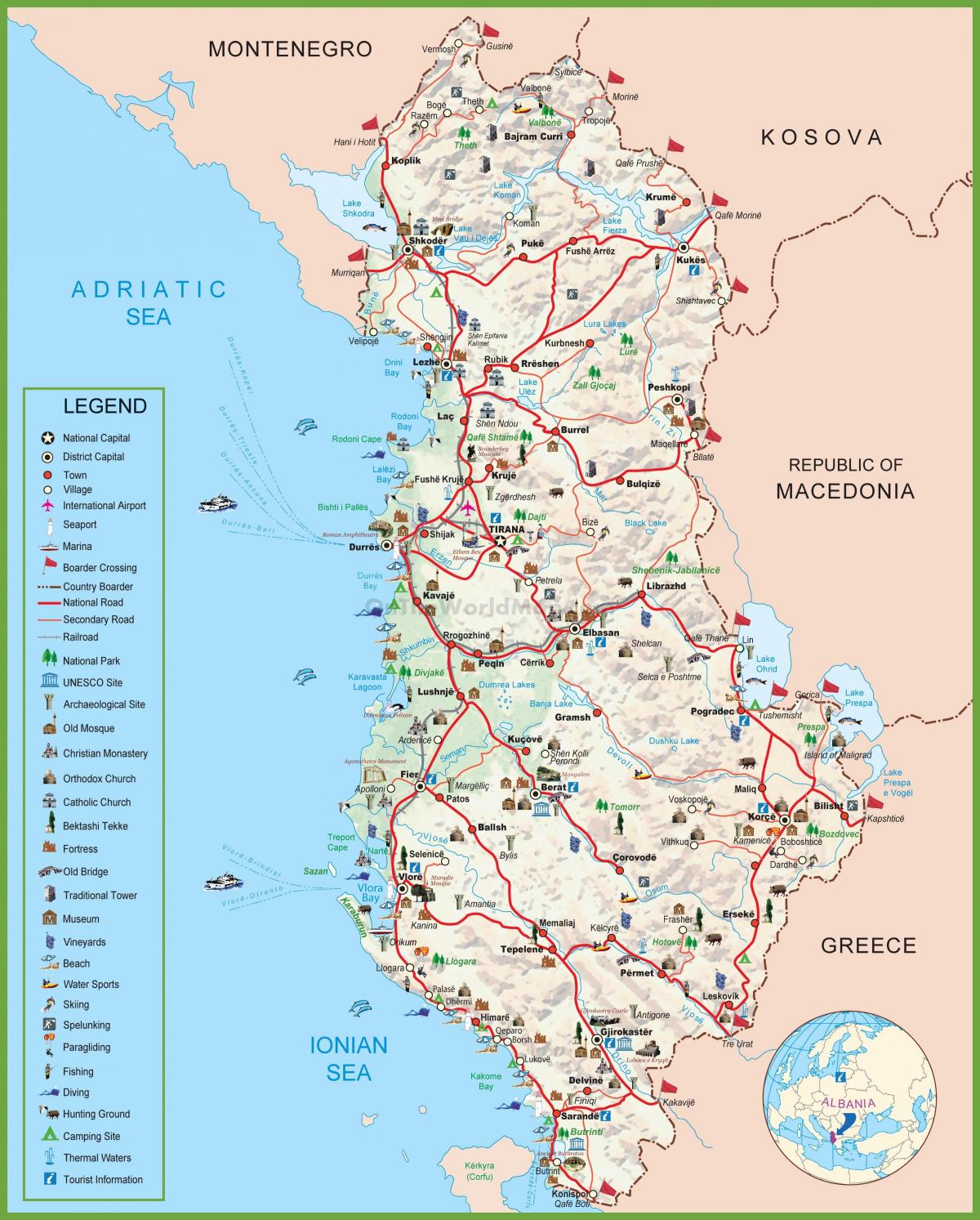 map of Albania tourist