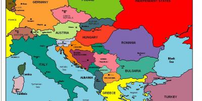Map of europe showing Albania