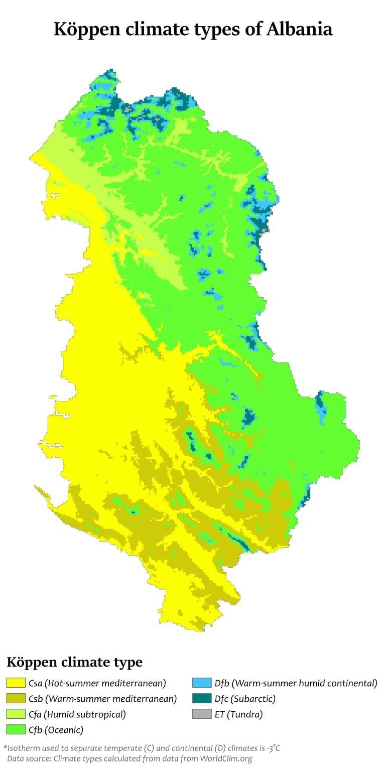 map of Albania climate