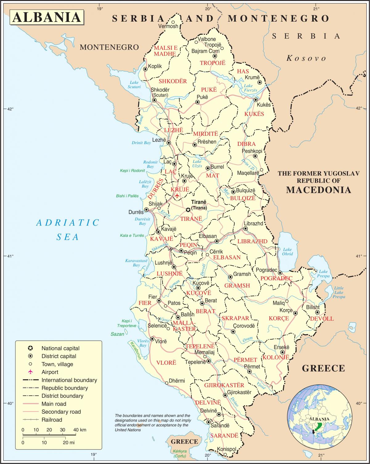 map of Albania with cities