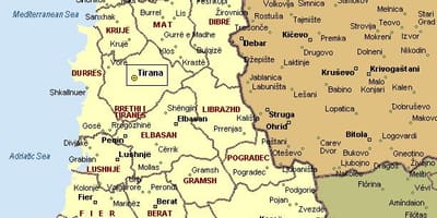 Map of Albanian coast
